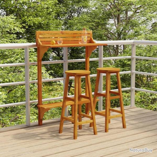 bar de balcon 3 pcs Bois d'acacia massif