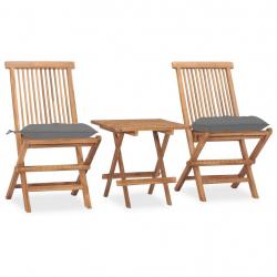 Ensemble à manger d'extérieur pliable avec coussin 3 pcs Teck alsavelo
