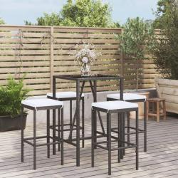 bar de jardin 5 pcs avec coussins noir poly rotin alsavelo
