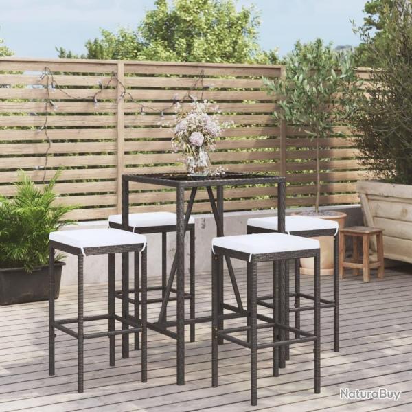 bar de jardin 5 pcs avec coussins noir poly rotin alsavelo