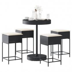 bar de jardin 5 pcs avec coussins noir poly rotin alsavelo