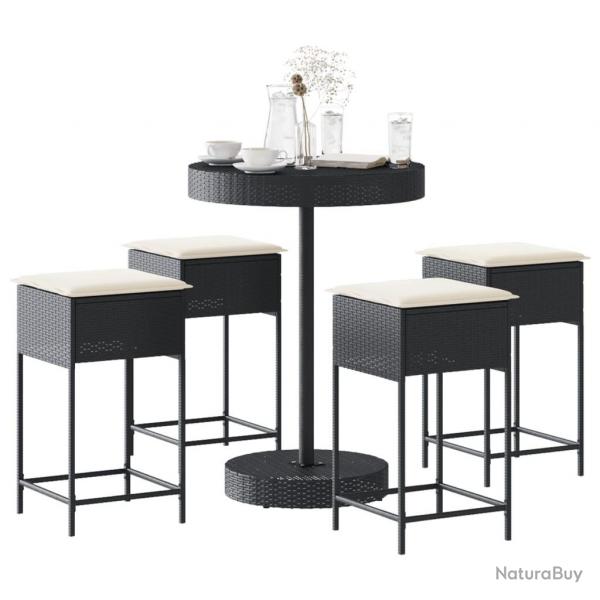 bar de jardin 5 pcs avec coussins noir poly rotin alsavelo