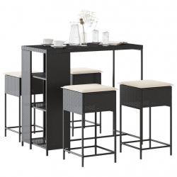 bar de jardin 5 pcs avec coussins noir poly rotin alsavelo