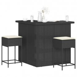 bar de jardin 3 pcs avec coussins noir poly rotin alsavelo
