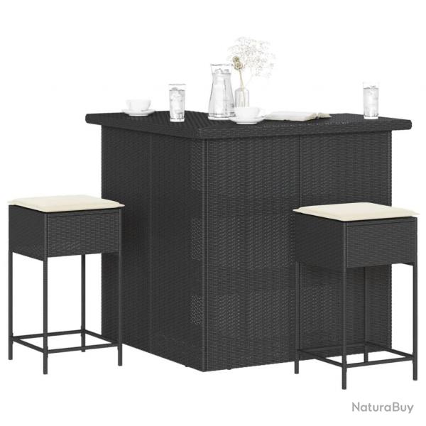 bar de jardin 3 pcs avec coussins noir poly rotin alsavelo