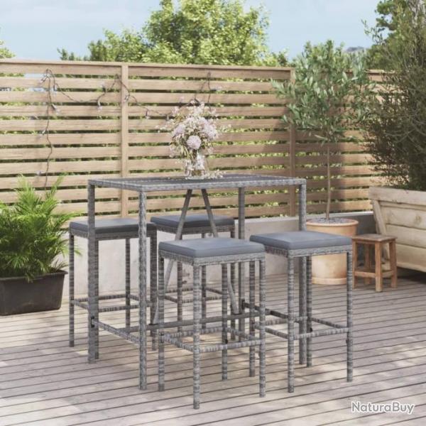 bar de jardin 5 pcs avec coussins gris poly rotin