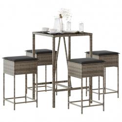 bar de jardin 5 pcs avec coussins gris poly rotin alsavelo