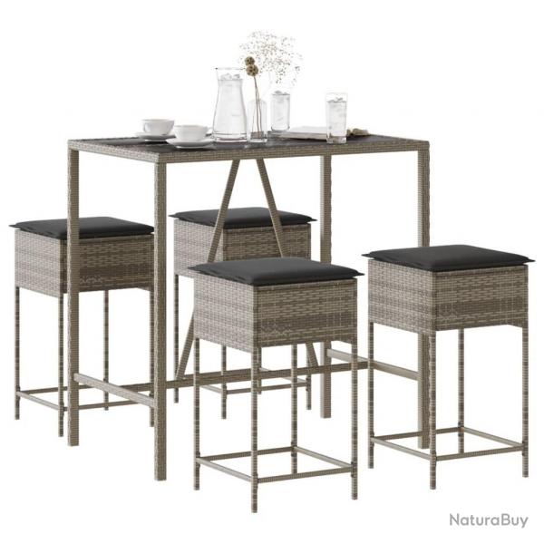 bar de jardin 5 pcs avec coussins gris poly rotin alsavelo