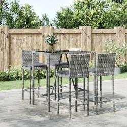 bar de jardin 5 pcs avec coussins gris poly rotin alsavelo