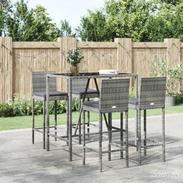 bar de jardin 5 pcs avec coussins gris poly rotin