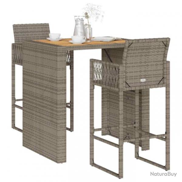 bar de jardin 3 pcs sans coussins gris poly rotin