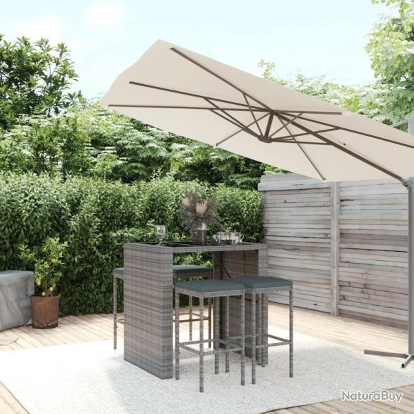 bar de jardin 5 pcs avec coussins gris poly rotin alsavelo