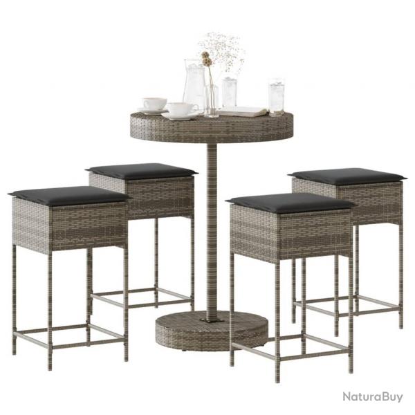 bar de jardin 5 pcs avec coussins gris poly rotin alsavelo