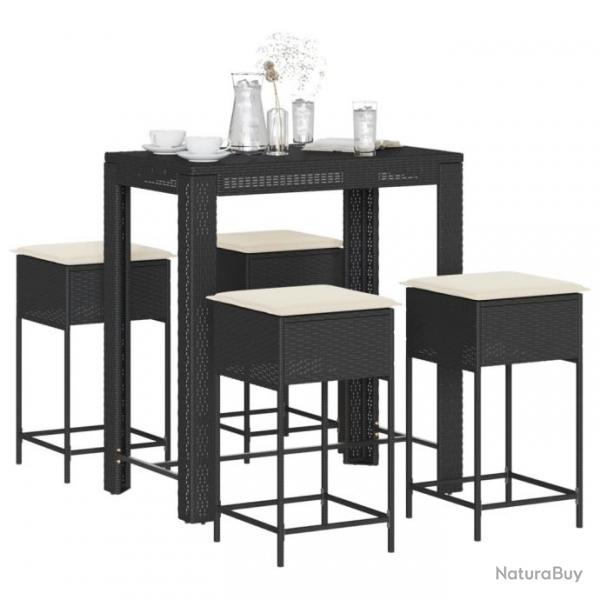 bar de jardin 5 pcs avec coussins noir poly rotin