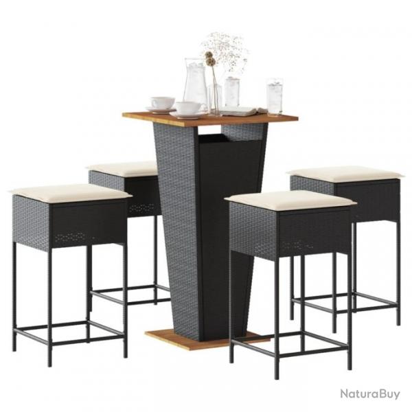 bar de jardin 5 pcs avec coussins noir poly rotin