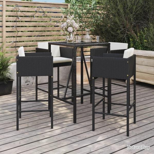 bar de jardin 5 pcs avec coussins noir poly rotin alsavelo