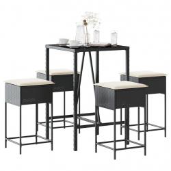 bar de jardin 5 pcs avec coussins noir poly rotin alsavelo
