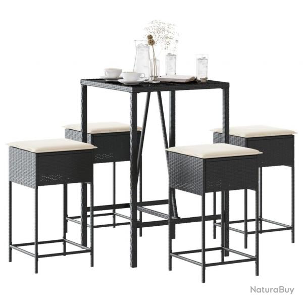 bar de jardin 5 pcs avec coussins noir poly rotin alsavelo