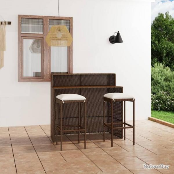 bar de jardin avec coussins 3 pcs Marron