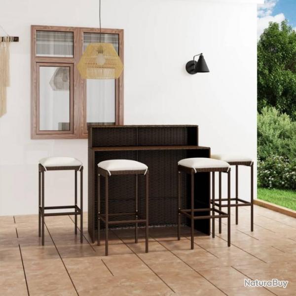 bar de jardin avec coussins 5 pcs Marron