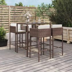 bar de jardin avec coussins 5 pcs marron poly rotin alsavelo