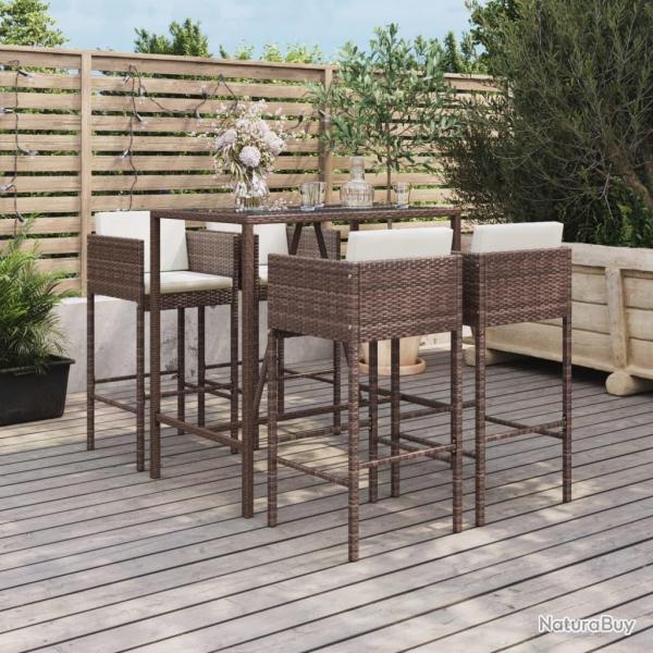 bar de jardin avec coussins 5 pcs marron poly rotin alsavelo