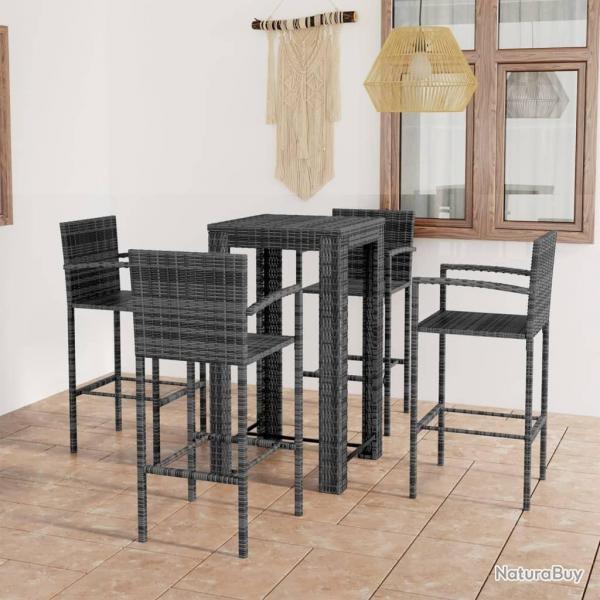 bar d'extrieur 5 pcs accoudoir Rsine tresse Gris alsavelo
