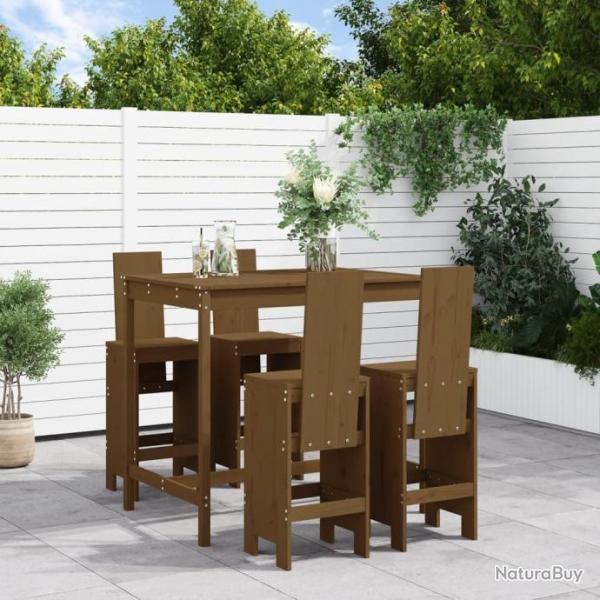 bar de jardin 5 pcs marron miel bois de pin massif