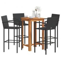 bar de jardin 5 pcs noir bois massif acacia rotin