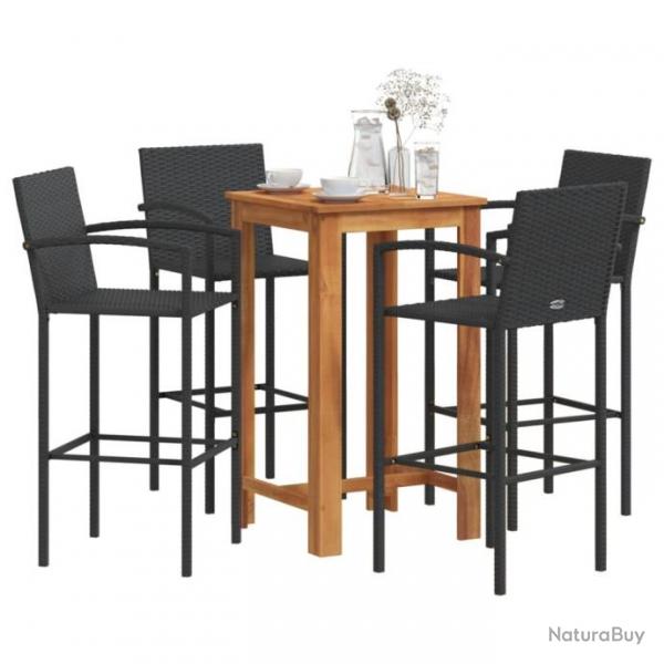 bar de jardin 5 pcs noir bois massif acacia rotin