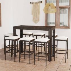 bar de jardin 9 pcs coussins Résine tressée Marron alsavelo