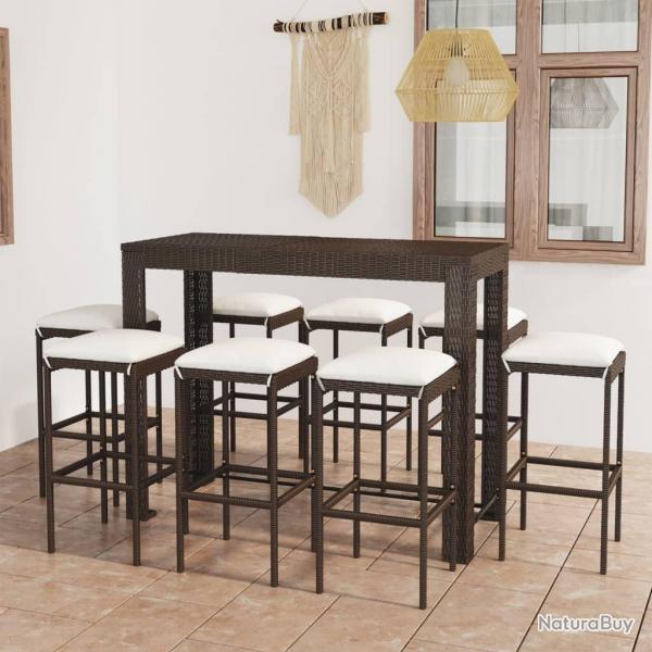 bar de jardin 9 pcs coussins Rsine tresse Marron alsavelo