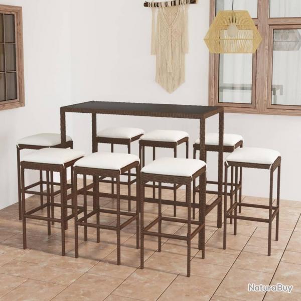 bar de jardin 9 pcs coussins Rsine tresse Marron alsavelo