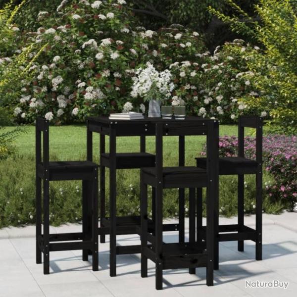 bar de jardin 5 pcs noir bois de pin massif