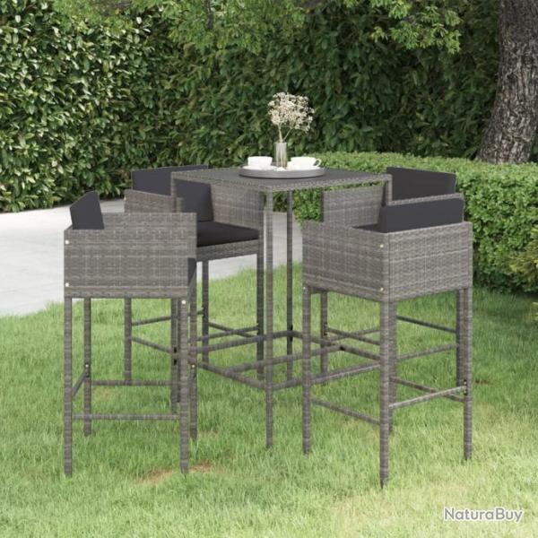 bar de jardin 5 pcs et coussins Rsine tresse Gris