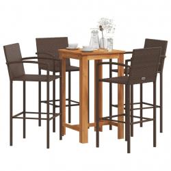 bar de jardin 5 pcs marron bois massif acacia rotin alsavelo