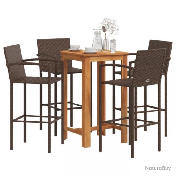 bar de jardin 5 pcs marron bois massif acacia rotin