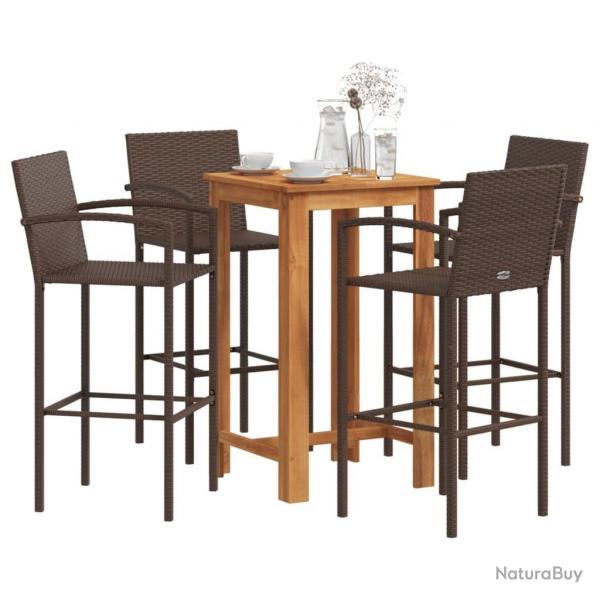 bar de jardin 5 pcs marron bois massif acacia rotin alsavelo