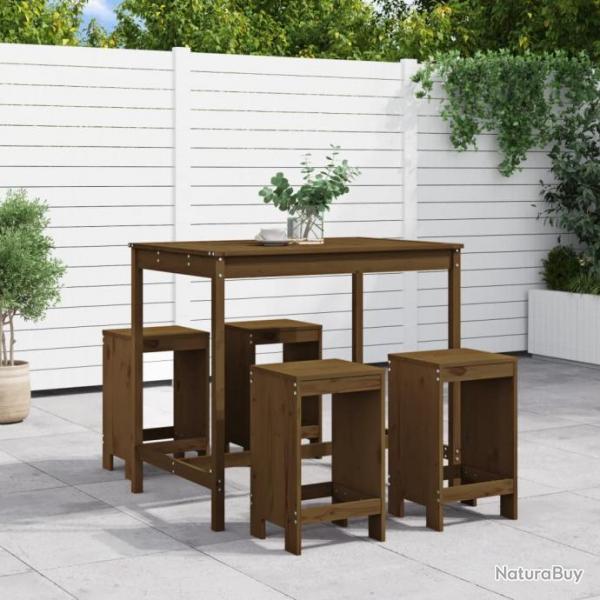 bar de jardin 5 pcs marron miel bois de pin massif