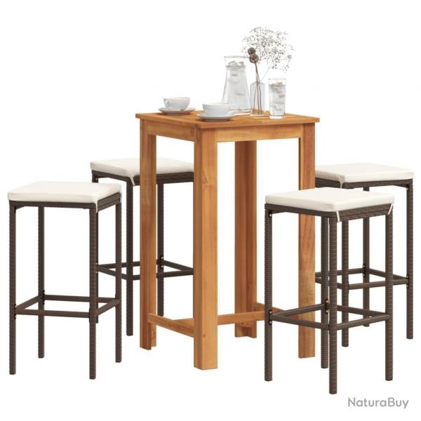 bar de jardin 5 pcs marron bois massif acacia rotin alsavelo