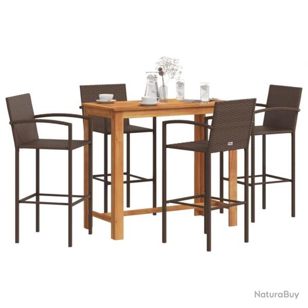 bar de jardin 5 pcs marron bois massif acacia rotin alsavelo