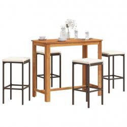 bar de jardin 5 pcs marron bois massif acacia rotin alsavelo