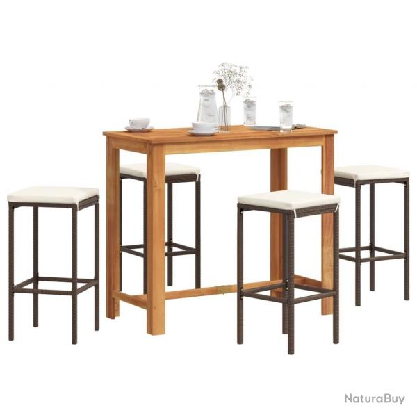 bar de jardin 5 pcs marron bois massif acacia rotin alsavelo