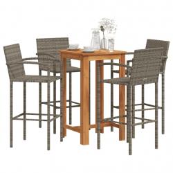 bar de jardin 5 pcs gris bois massif acacia rotin alsavelo