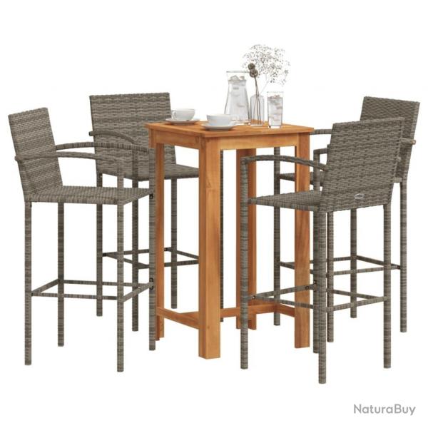 bar de jardin 5 pcs gris bois massif acacia rotin alsavelo