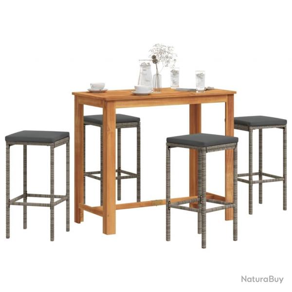 bar de jardin 5 pcs gris bois massif acacia rotin alsavelo
