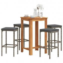 bar de jardin 5 pcs gris bois massif acacia rotin alsavelo