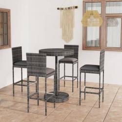 bar de jardin 5 pcs et coussins Résine tressée Gris alsavelo
