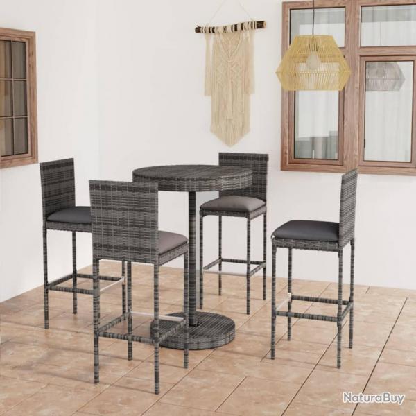 bar de jardin 5 pcs et coussins Rsine tresse Gris alsavelo