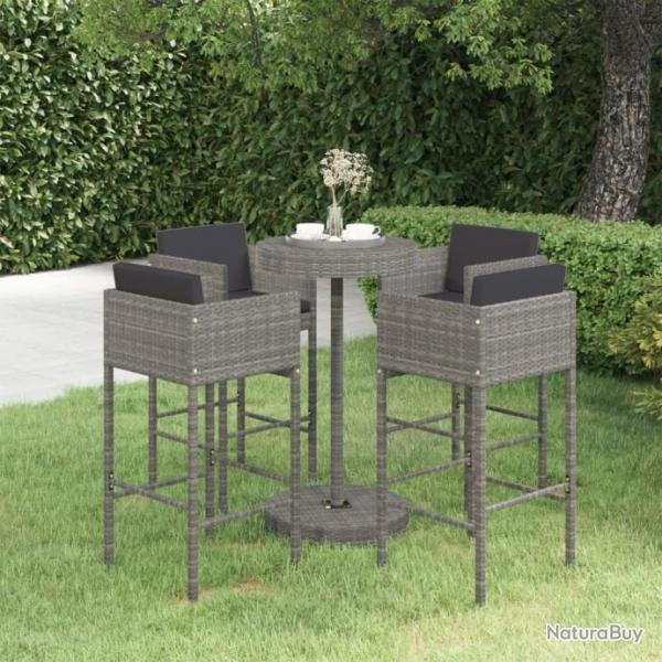 bar de jardin 5 pcs et coussins Rsine tresse Gris